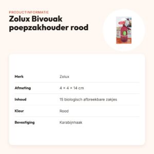 Zolux Bivouak poepzakhouder rood met 15 poepzakjes – 4 x 4 x 14 cm – productinformatie