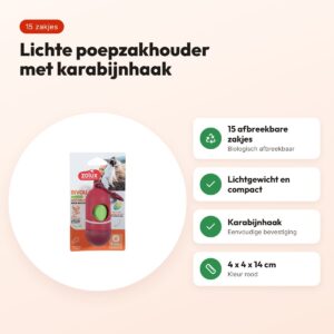 Zolux Bivouak poepzakhouder rood met 15 poepzakjes – 4 x 4 x 14 cm – voordelen