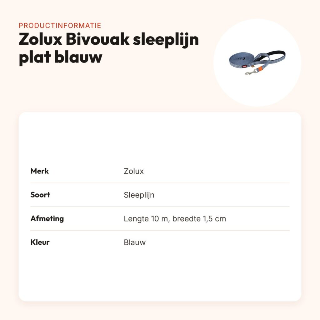 Zolux Bivouak sleeplijn plat blauw 10 m x 1,5 cm – waterafstotend – productinformatie