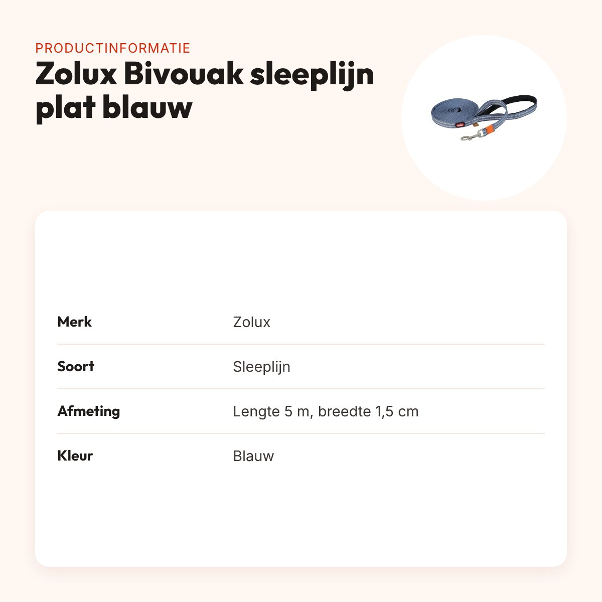 Zolux Bivouak sleeplijn plat blauw 5 m x 1,5 cm – waterafstotend – productinformatie
