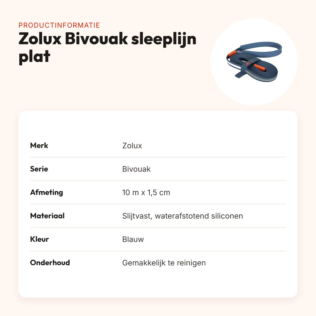 Zolux Bivouak sleeplijn plat siliconen blauw 10 m x 1,5 cm – productinformatie