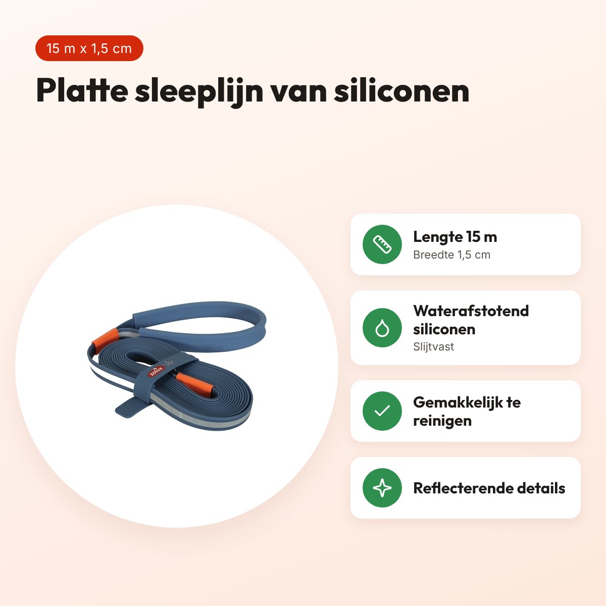 Zolux Bivouak sleeplijn plat siliconen blauw 15 m x 1,5 cm – voordelen