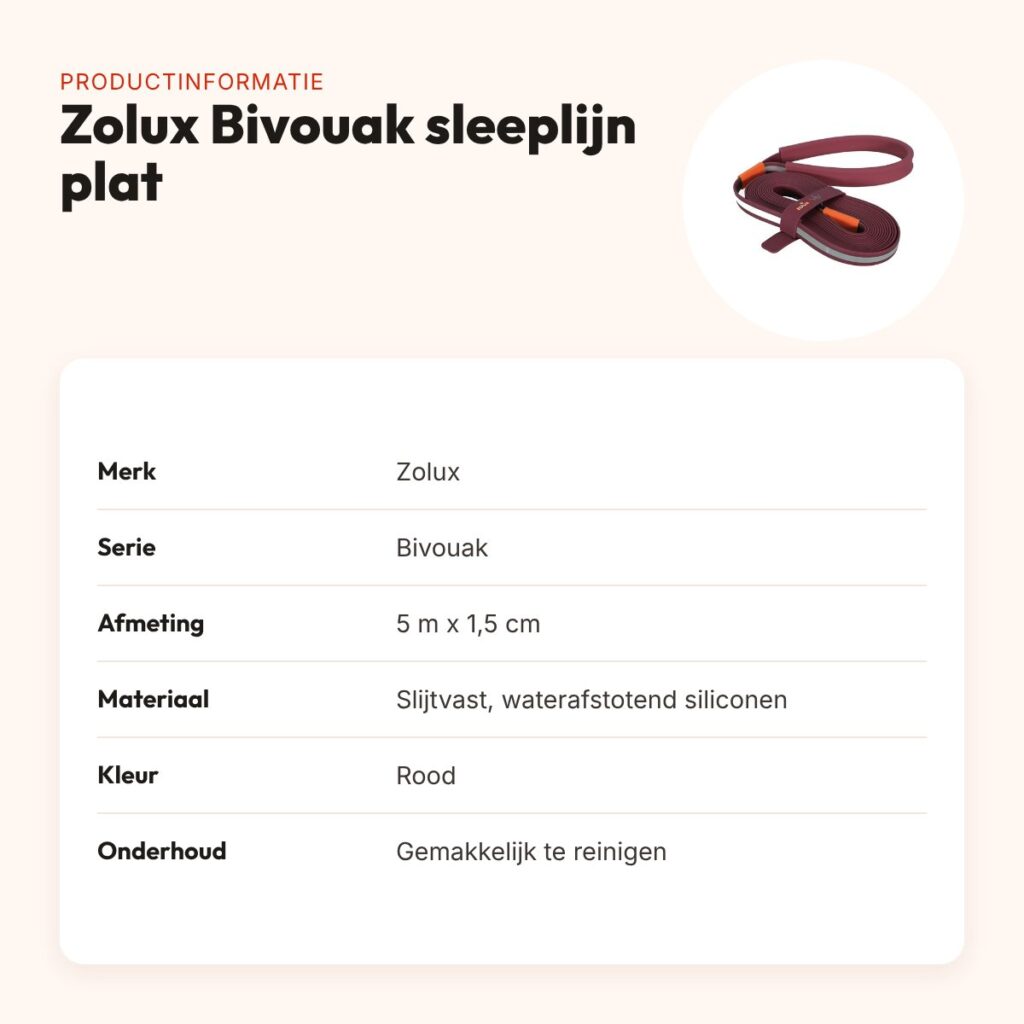Zolux Bivouak sleeplijn plat siliconen rood 5 m x 1,5 cm – productinformatie