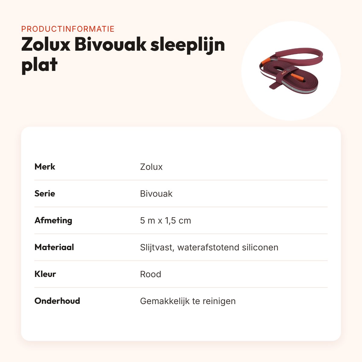 Zolux Bivouak sleeplijn plat siliconen rood 5 m x 1,5 cm – productinformatie