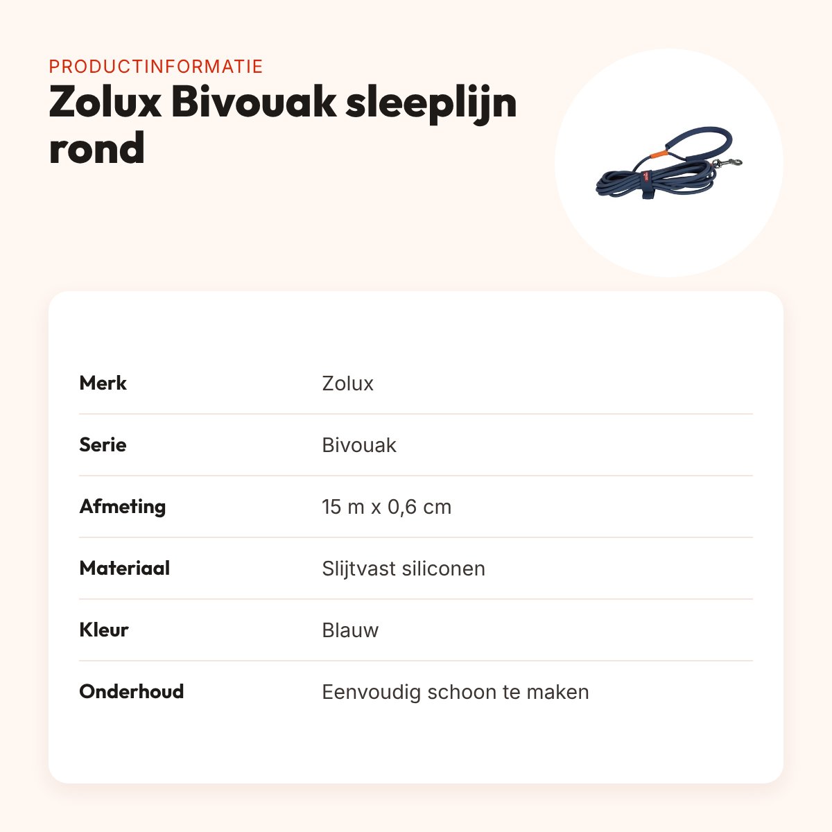 Zolux Bivouak sleeplijn rond siliconen blauw 15 m x 0,6 cm – productinformatie