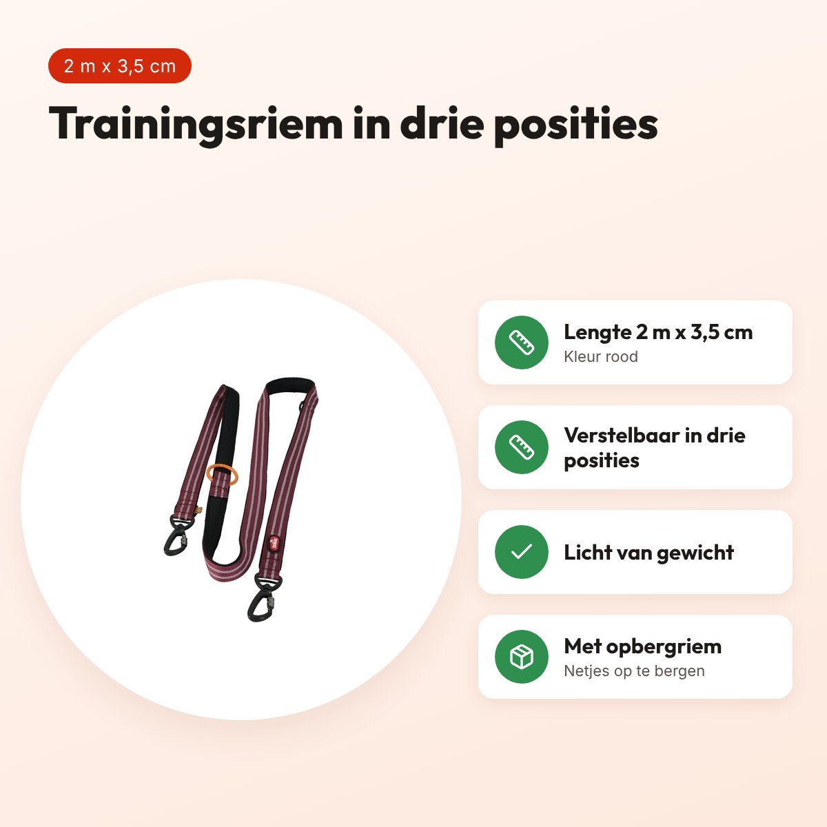 Zolux Bivouak trainingsriem rood 2 m x 3,5 cm – verstelbaar – voordelen