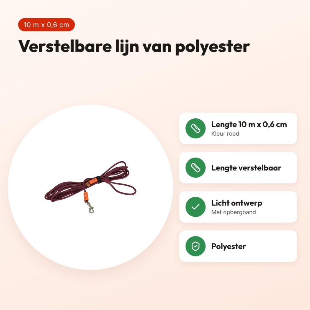 Zolux Bivouak verstelbare hondenlijn rood 10 m x 0,6 cm – voordelen