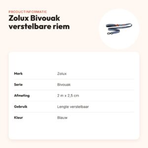 Zolux Bivouak verstelbare hondenriem blauw 2 m x 2,5 cm – productinformatie