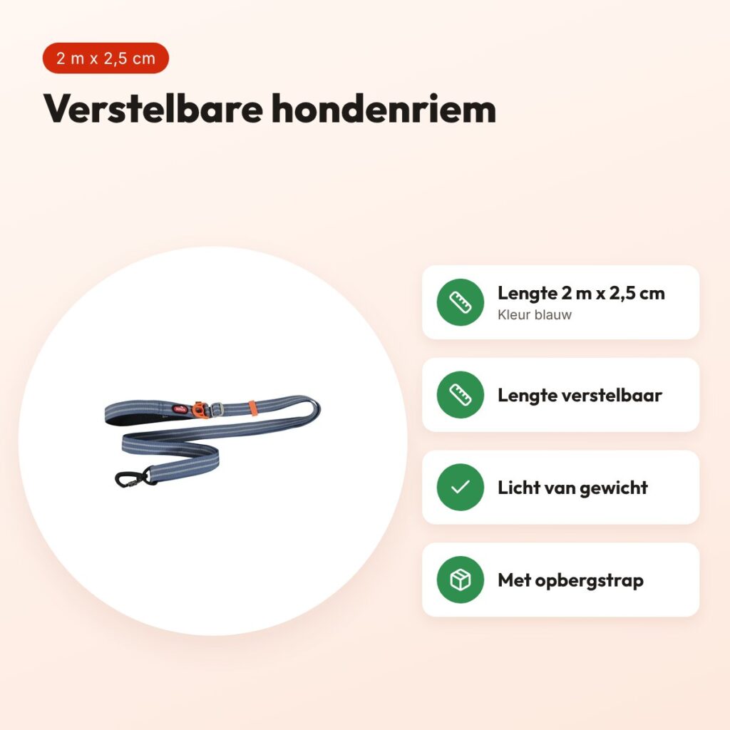 Zolux Bivouak verstelbare hondenriem blauw 2 m x 2,5 cm – voordelen