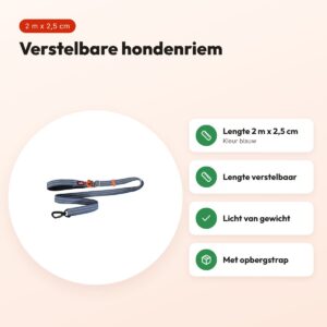 Zolux Bivouak verstelbare hondenriem blauw 2 m x 2,5 cm – voordelen