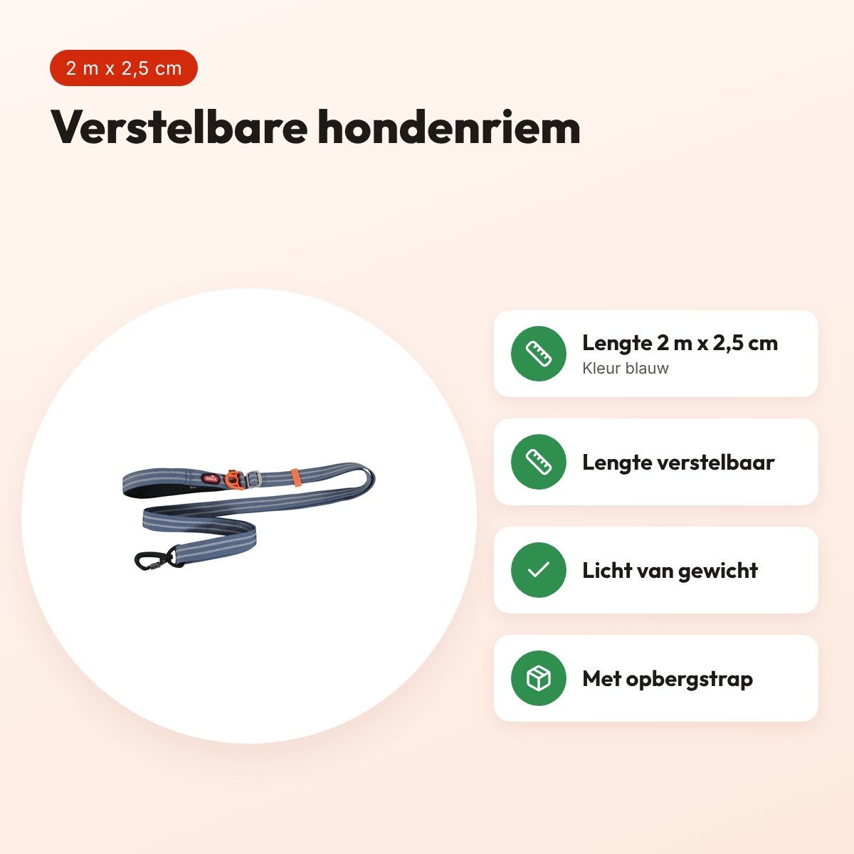 Zolux Bivouak verstelbare hondenriem blauw 2 m x 2,5 cm – voordelen