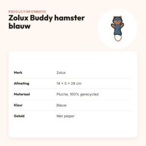 Zolux Buddy hamster hondenspeeltje blauw 14 x 5 x 28 cm – pluche, piepend – productinformatie