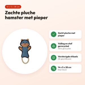 Zolux Buddy hamster hondenspeeltje blauw 14 x 5 x 28 cm – pluche, piepend – voordelen