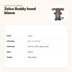 Zolux Buddy hond hondenspeeltje blauw 20 x 5 x 23 cm – pluche, piepend – productinformatie