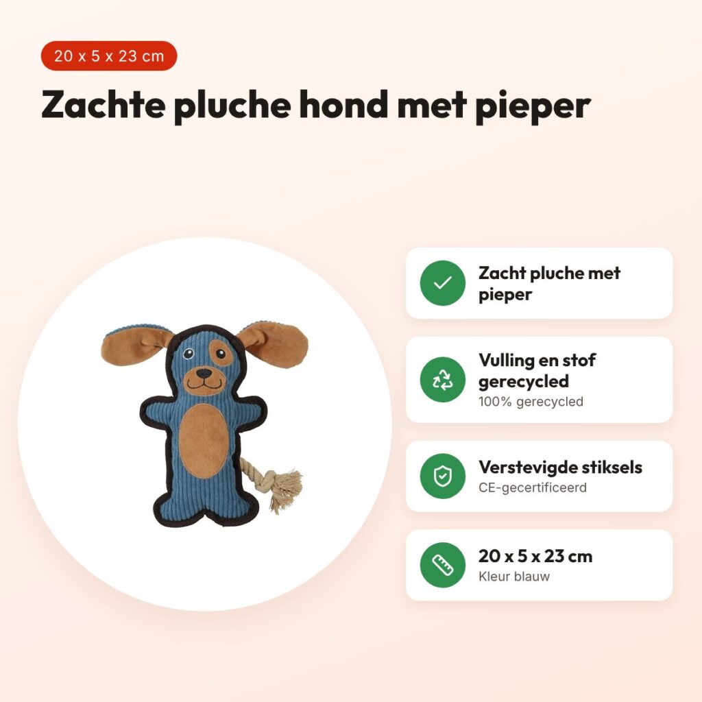 Zolux Buddy hond hondenspeeltje blauw 20 x 5 x 23 cm – pluche, piepend – voordelen