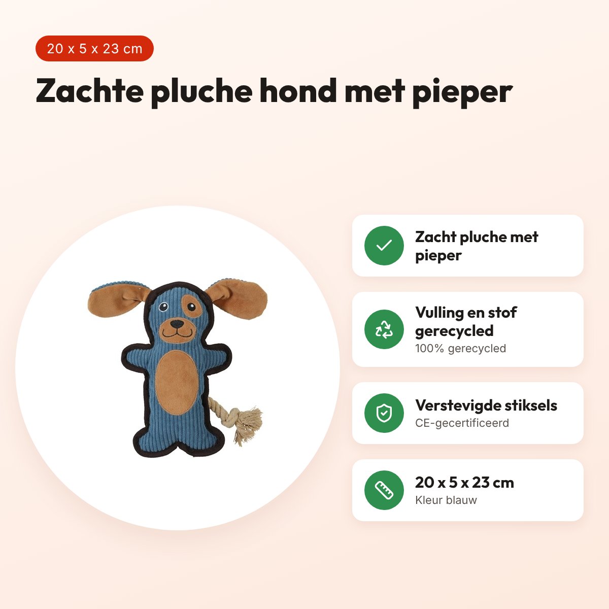 Zolux Buddy hond hondenspeeltje blauw 20 x 5 x 23 cm – pluche, piepend – voordelen