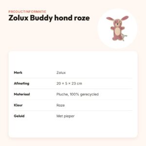 Zolux Buddy hond hondenspeeltje roze 20 x 5 x 23 cm – pluche, piepend – productinformatie