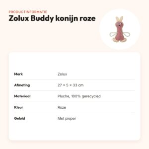 Zolux Buddy konijn hondenspeeltje roze 27 x 5 x 33 cm – pluche, piepend – productinformatie
