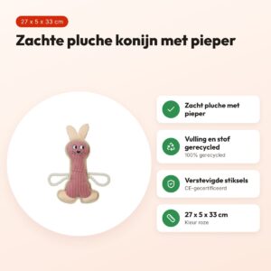 Zolux Buddy konijn hondenspeeltje roze 27 x 5 x 33 cm – pluche, piepend – voordelen
