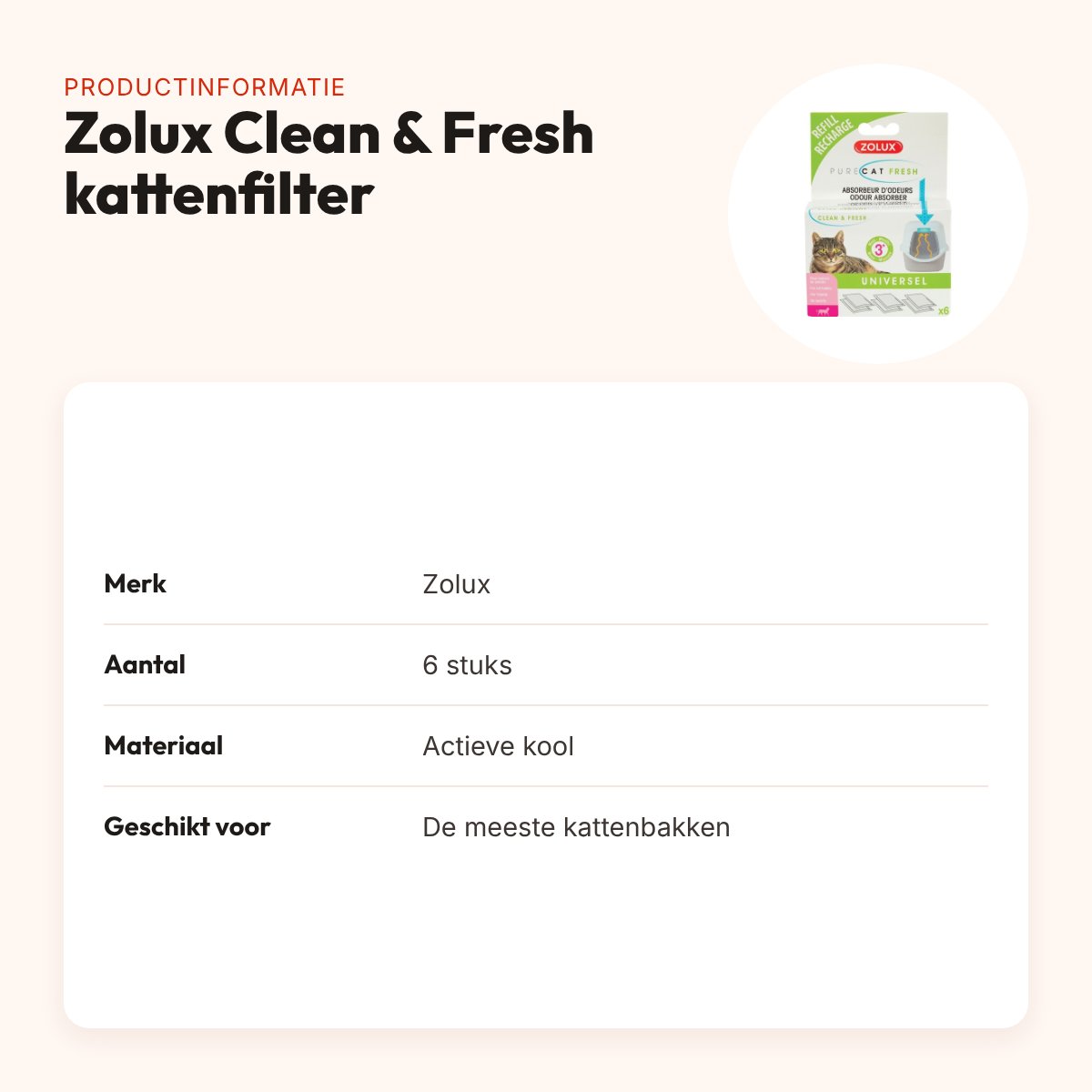 Zolux Clean & Fresh universeel kattenbakfilter actieve kool – 6 stuks – productinformatie