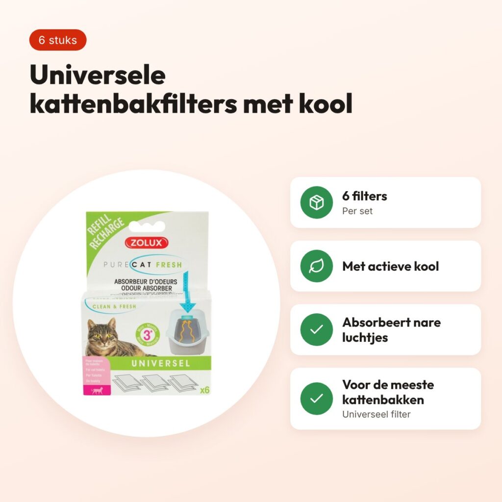 Zolux Clean & Fresh universeel kattenbakfilter actieve kool – 6 stuks – voordelen