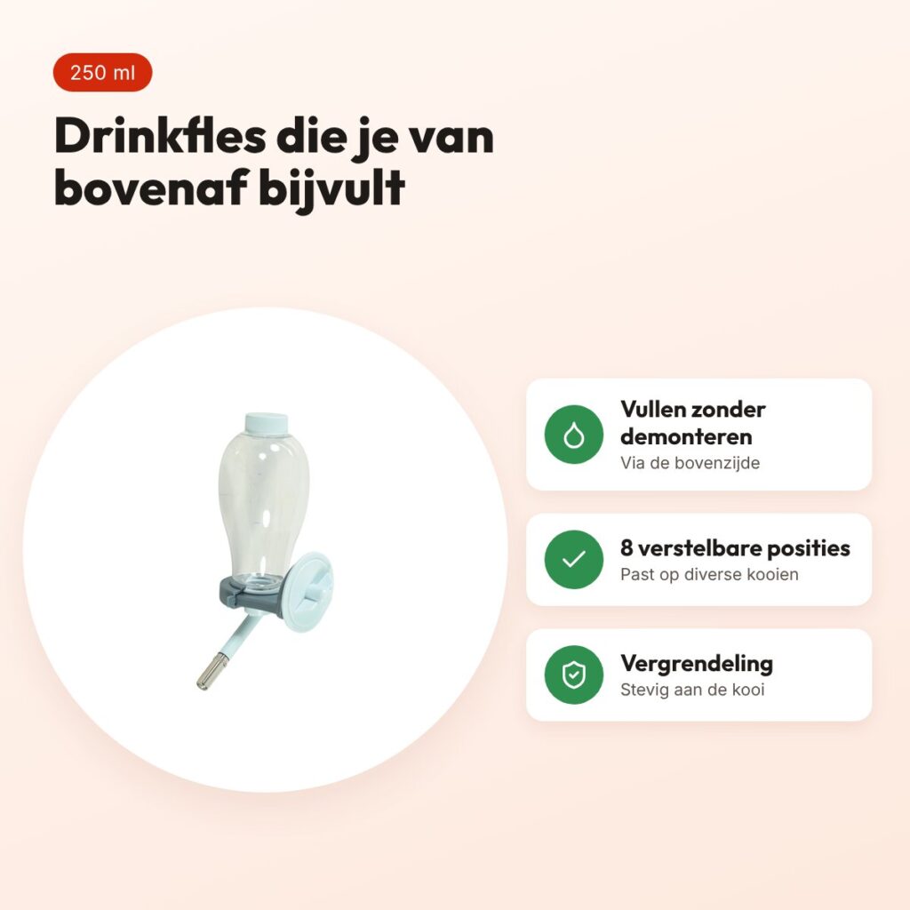 Zolux Cosy+ drinkfles Top knaagdier 250 ml – van bovenaf te vullen, blauw – voordelen