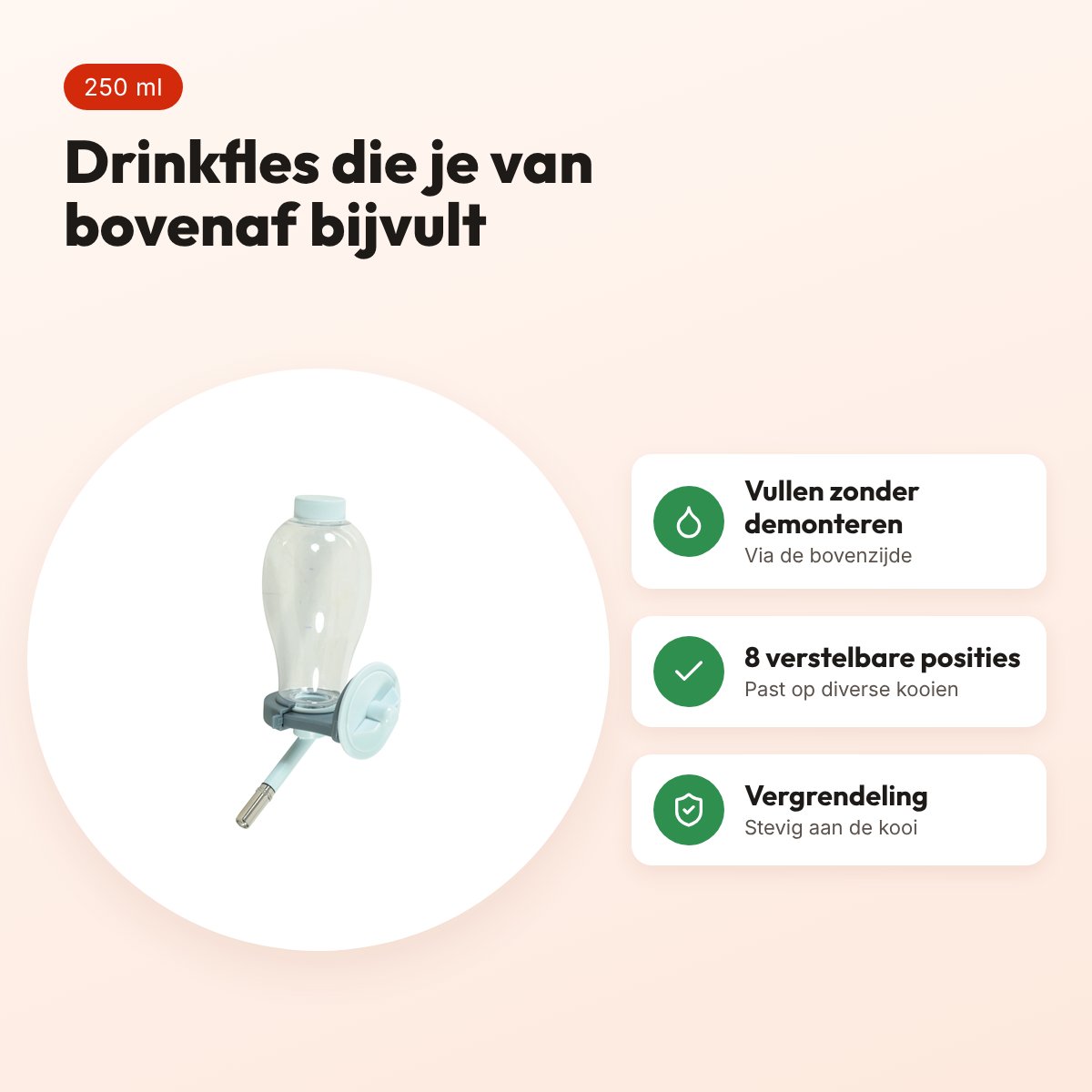 Zolux Cosy+ drinkfles Top knaagdier 250 ml – van bovenaf te vullen, blauw – voordelen