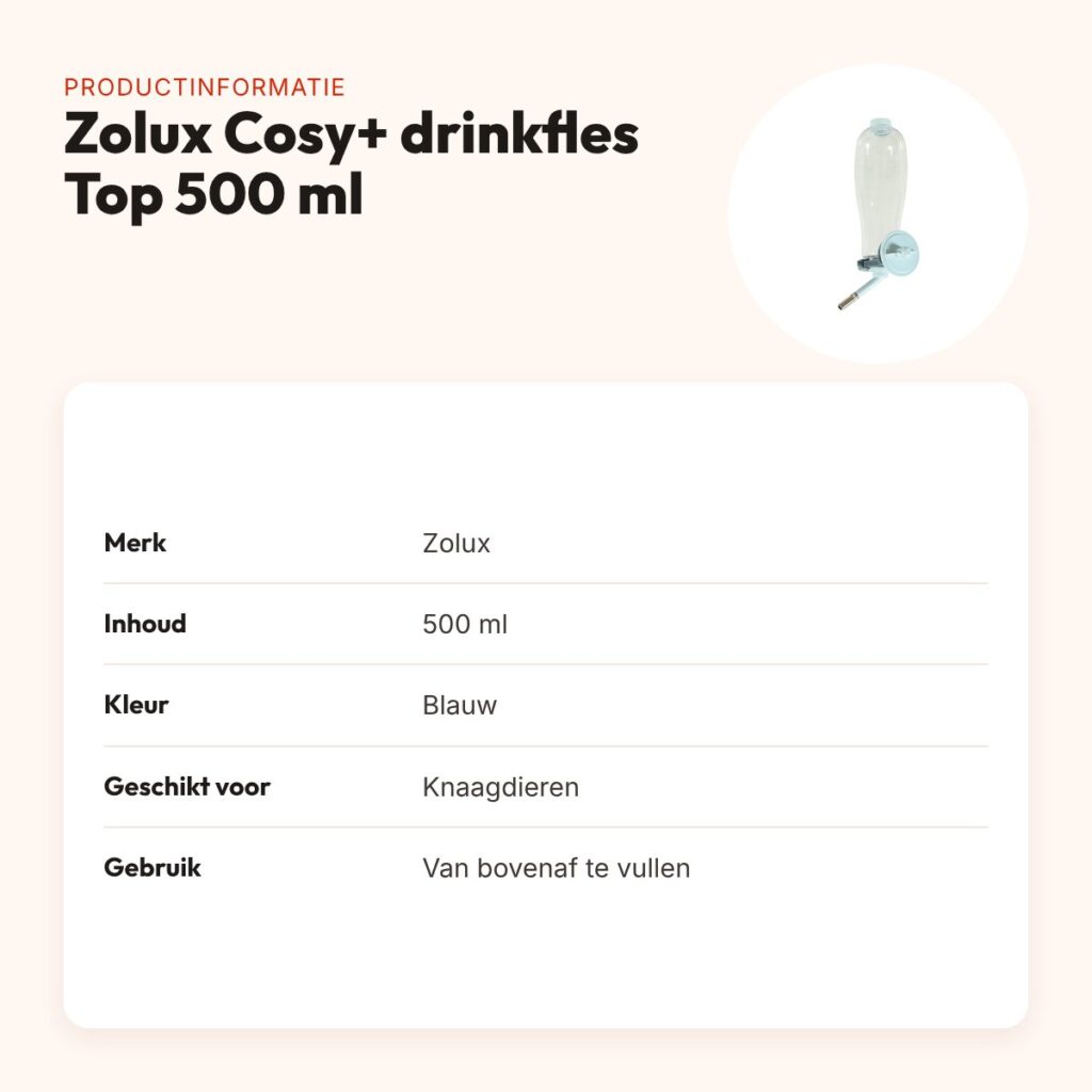 Zolux Cosy+ drinkfles Top knaagdier 500 ml – van bovenaf te vullen, blauw – productinformatie