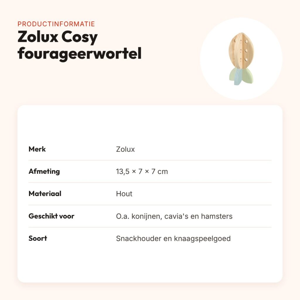 Zolux Cosy fourageerwortel snackhouder hout 13,5 x 7 x 7 cm – knaagdier – productinformatie