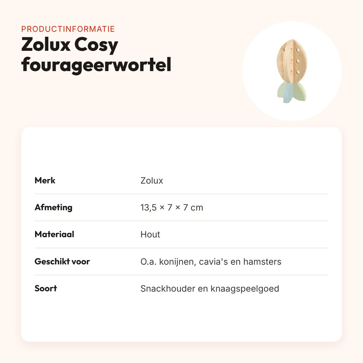 Zolux Cosy fourageerwortel snackhouder hout 13,5 x 7 x 7 cm – knaagdier – productinformatie