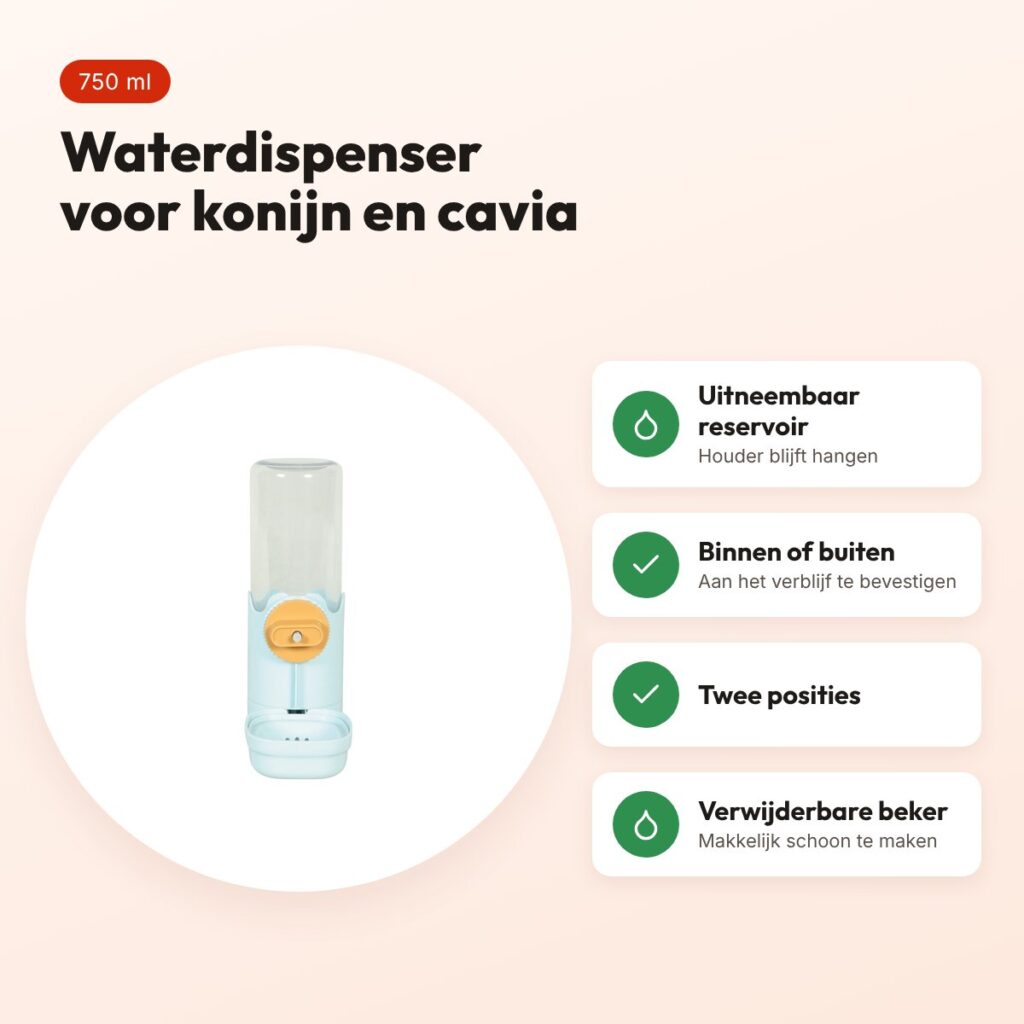 Zolux Cosy+ waterdispenser konijn en cavia 750 ml – blauw – voordelen