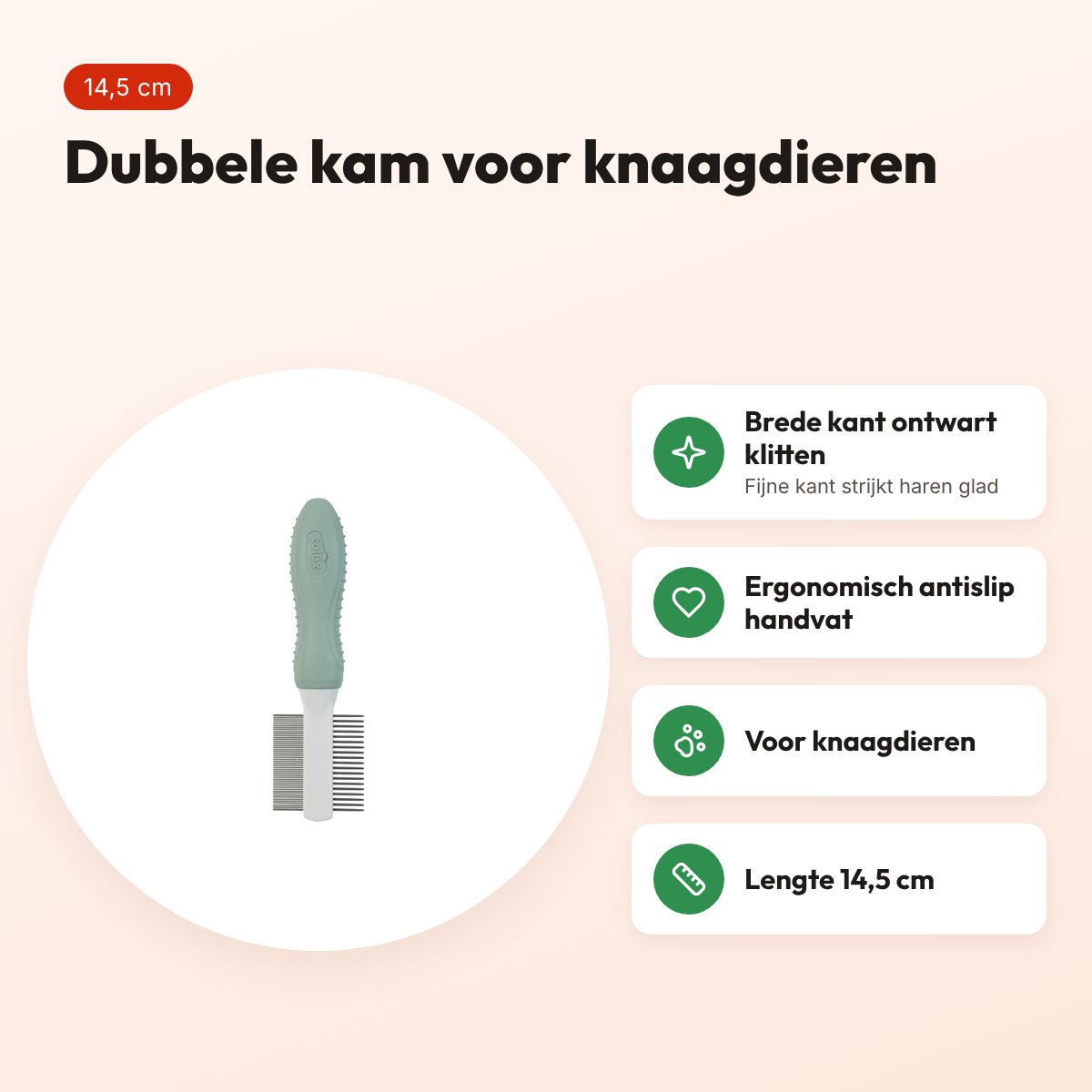 Zolux dubbele kam voor knaagdieren 14,5 cm – antislip handvat – voordelen