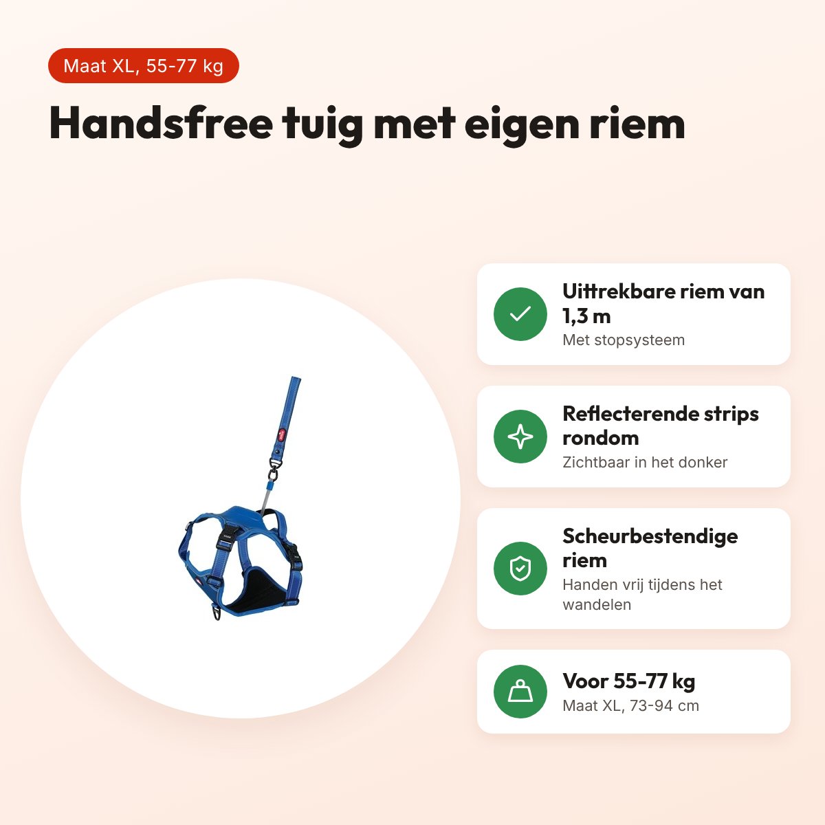 Zolux Easyride hondentuig blauw XL 73-94 cm – handsfree, 55-77 kg – voordelen