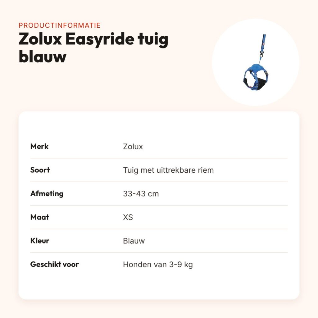 Zolux Easyride hondentuig blauw XS 33-43 cm – handsfree, 3-9 kg – productinformatie