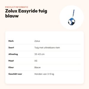 Zolux Easyride hondentuig blauw XS 33-43 cm – handsfree, 3-9 kg – productinformatie
