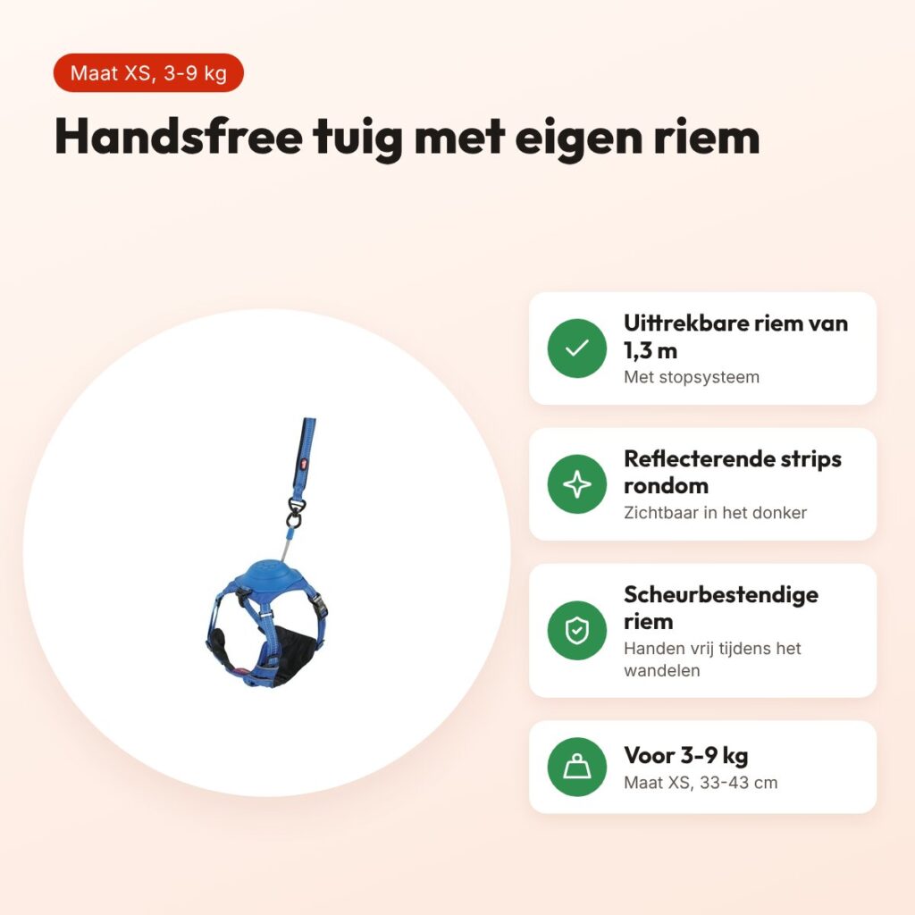 Zolux Easyride hondentuig blauw XS 33-43 cm – handsfree, 3-9 kg – voordelen