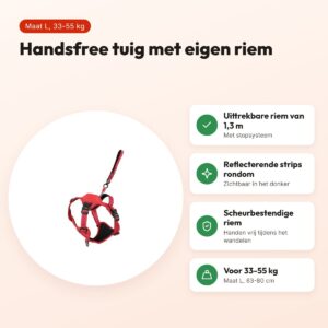 Zolux Easyride hondentuig rood L 63-80 cm – handsfree, 33-55 kg – voordelen