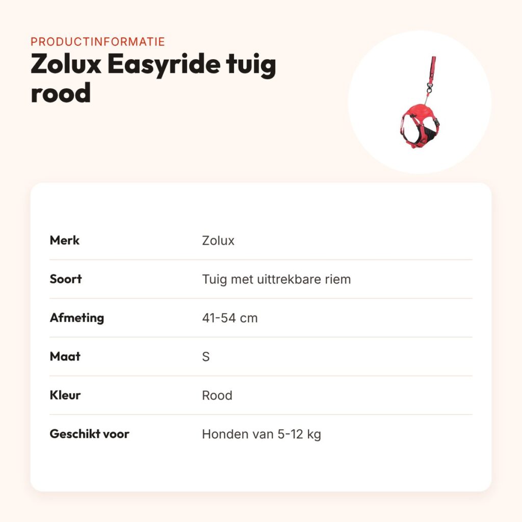 Zolux Easyride hondentuig rood S 41-54 cm – handsfree, 5-12 kg – productinformatie