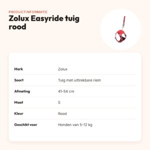 Zolux Easyride hondentuig rood S 41-54 cm – handsfree, 5-12 kg – productinformatie