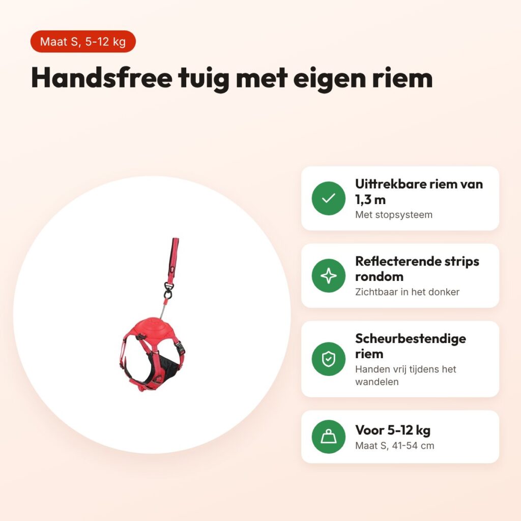 Zolux Easyride hondentuig rood S 41-54 cm – handsfree, 5-12 kg – voordelen