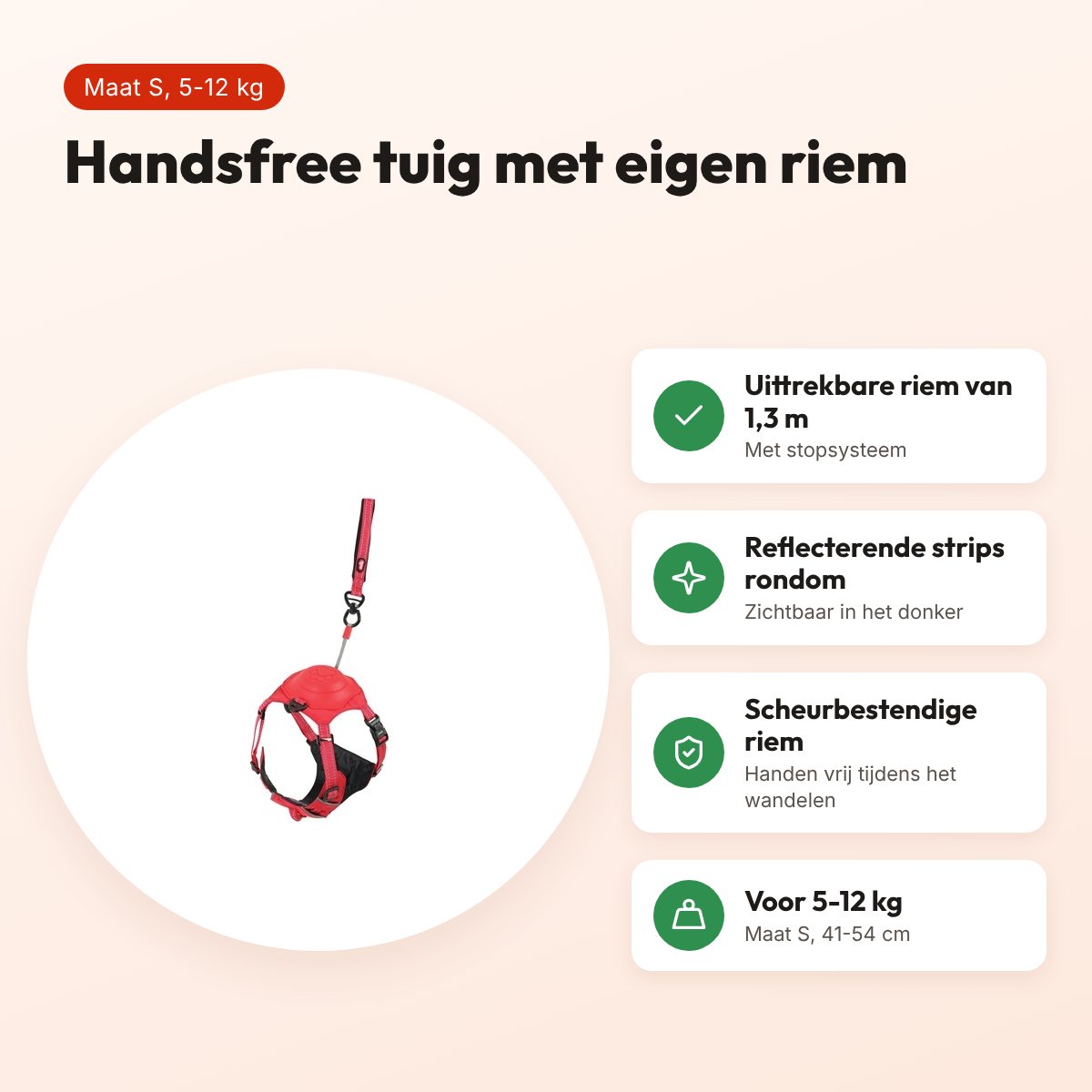 Zolux Easyride hondentuig rood S 41-54 cm – handsfree, 5-12 kg – voordelen