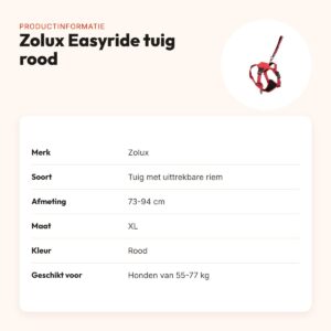 Zolux Easyride hondentuig rood XL 73-94 cm – handsfree, 55-77 kg – productinformatie