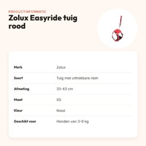 Zolux Easyride hondentuig rood XS 33-43 cm – handsfree, 3-9 kg – productinformatie