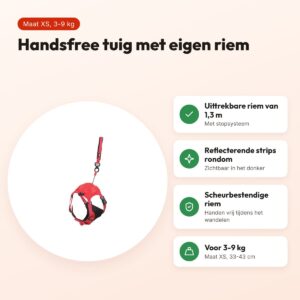 Zolux Easyride hondentuig rood XS 33-43 cm – handsfree, 3-9 kg – voordelen