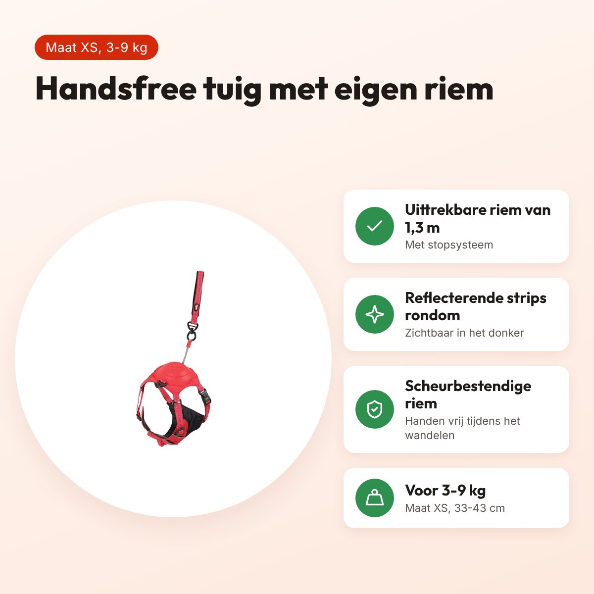 Zolux Easyride hondentuig rood XS 33-43 cm – handsfree, 3-9 kg – voordelen