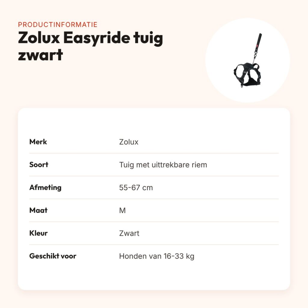 Zolux Easyride hondentuig zwart M 55-67 cm – handsfree, 16-33 kg – productinformatie