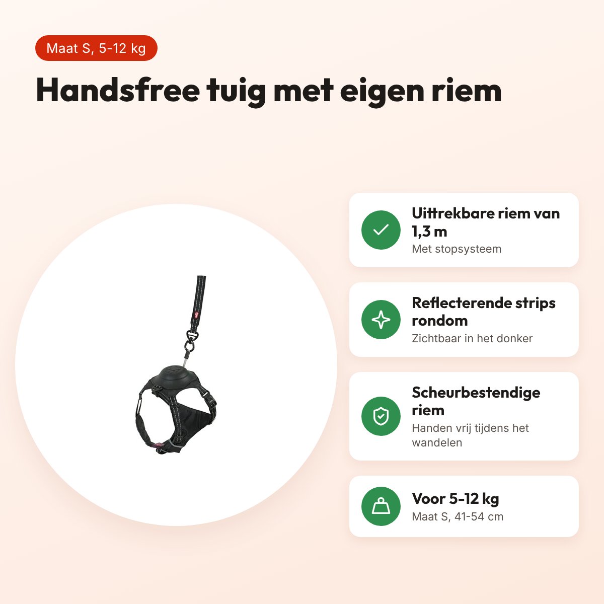 Zolux Easyride hondentuig zwart S 41-54 cm – handsfree, 5-12 kg – voordelen