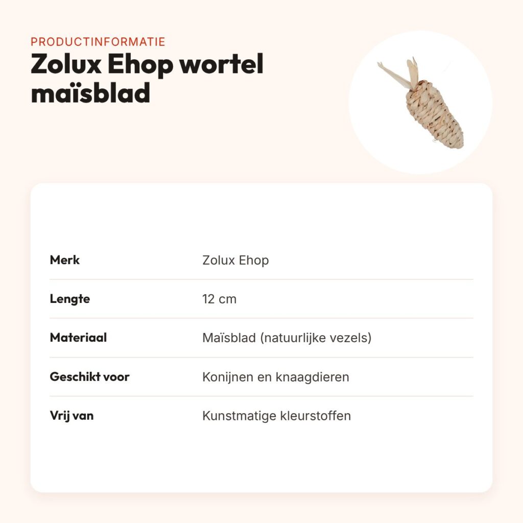 Zolux Ehop knaagspeelgoed wortel maisblad 12 cm – natuurlijke vezels – productinformatie