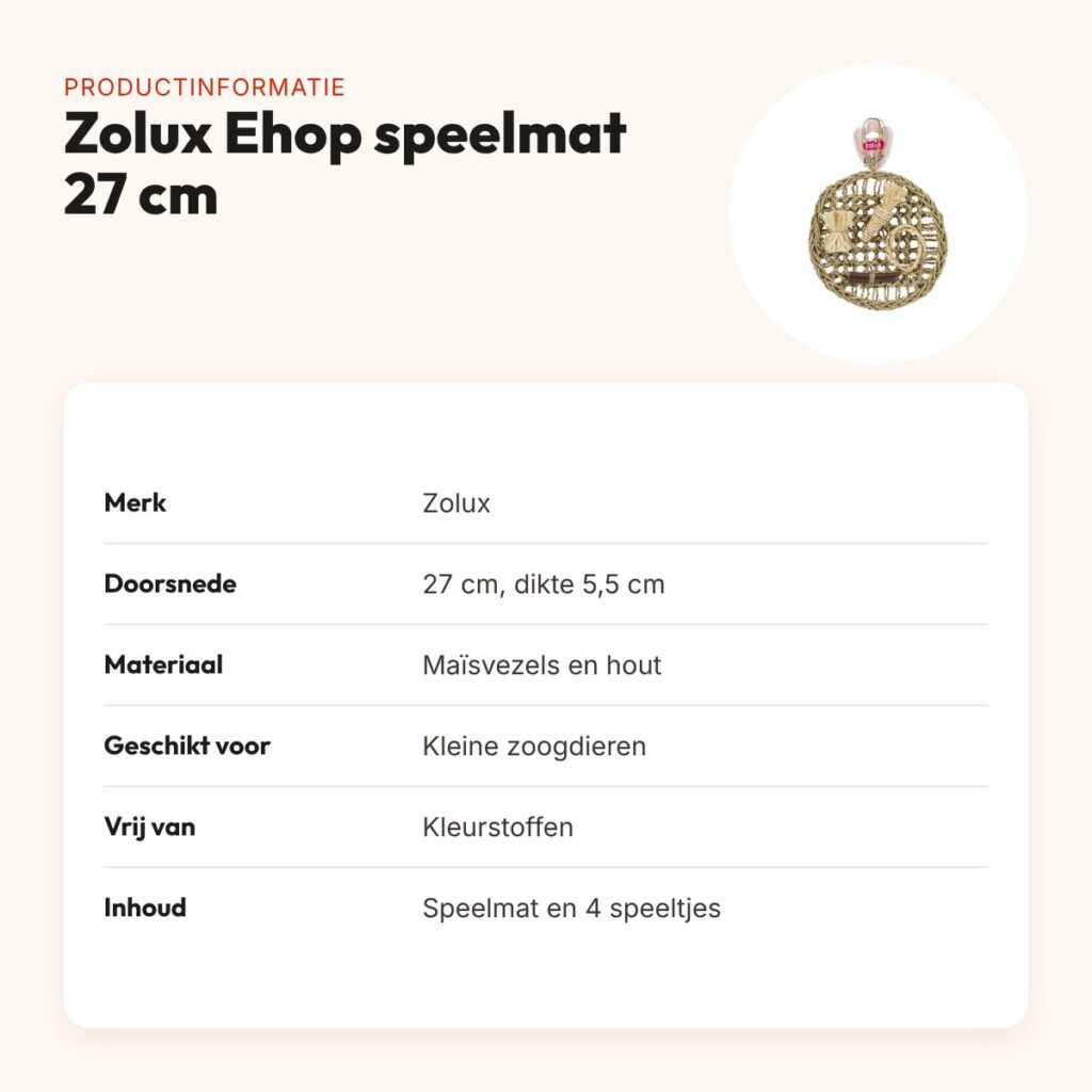 Zolux Ehop speelmat 27 cm – kleine zoogdieren, met 4 bijtspeeltjes – productinformatie