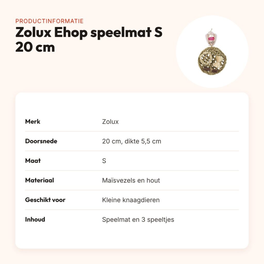 Zolux Ehop speelmat S 20 cm – kleine knaagdieren, met 3 bijtspeeltjes – productinformatie